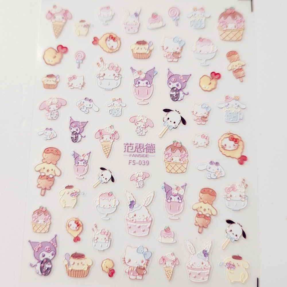 ⭐4/$15 Sanrio Foodie 5D Embossed Nail Art Stickers